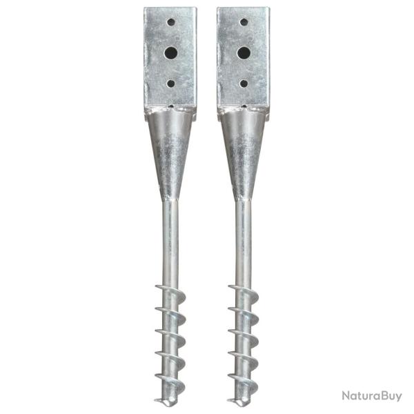 Piquets au sol 2 pcs Argent� 7x7x56 cm Acier galvanis�
