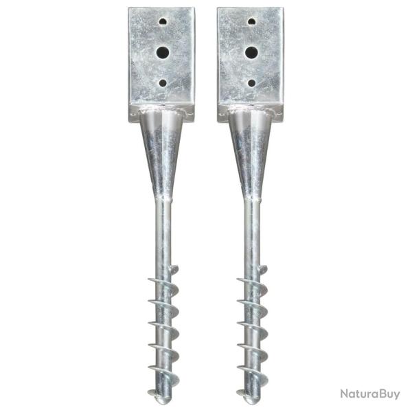 Piquets au sol 2 pcs Argent� 9x9x56 cm Acier galvanis�