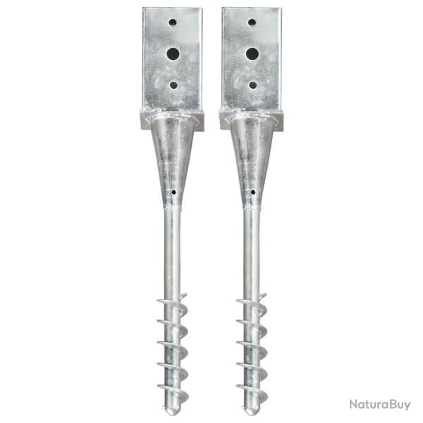 Piquets au sol 2 pcs Argent� 8x8x57 cm Acier galvanis� alsavelo