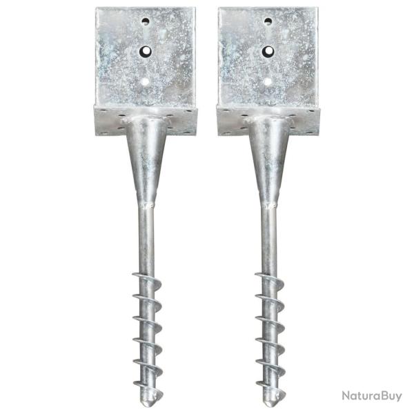 Piquets au sol 2 pcs argent 14x14x58 cm acier galvanis alsavelo