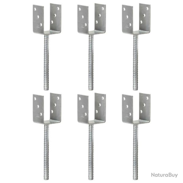 Piquets de cl�ture 6 pcs Argent� 7x6x30 cm Acier galvanis�