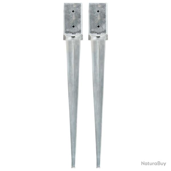 Piquets au sol 2 pcs Argent� 8x8x76 cm Acier galvanis� alsavelo