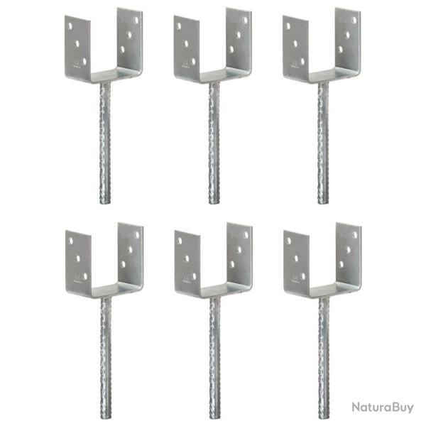 Piquets de clture 6 pcs Argent 10x6x30 cm Acier galvanis alsavelo