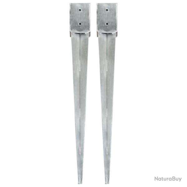 Piquets au sol 2 pcs Argent 10x10x91 cm Acier galvanis alsavelo