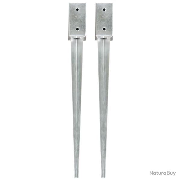 Piquets au sol 2 pcs Argent� 7x7x75 cm Acier galvanis�