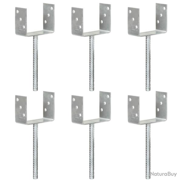 Piquets de clture 6 pcs Argent 12x6x30 cm Acier galvanis alsavelo