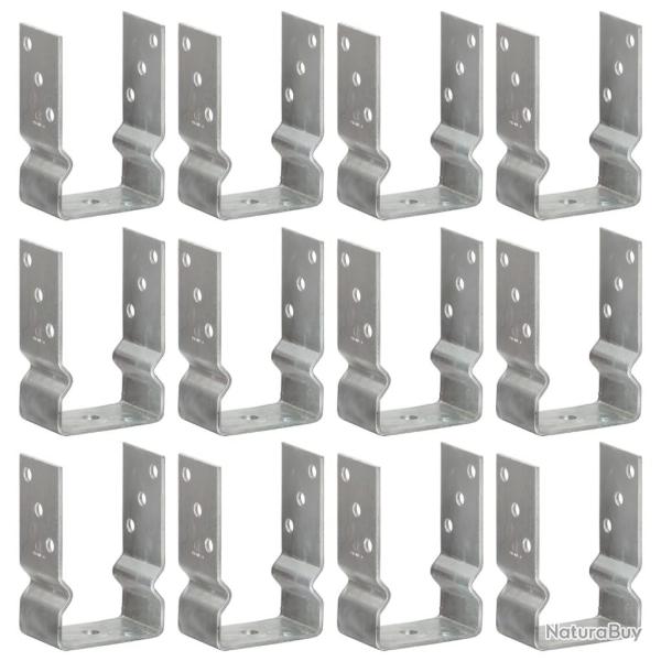 Piquets de cl�ture 12 pcs argent� 9x6x15 cm acier galvanis�