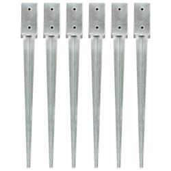 Piquets au sol 6 pcs Argent&eacute; 7x7x75 cm Acier galvanis&eacute;