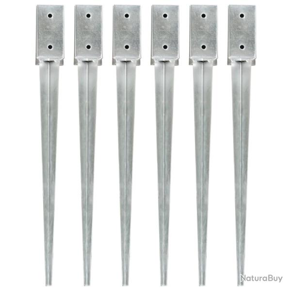 Piquets au sol 6 pcs Argent� 7x7x75 cm Acier galvanis�