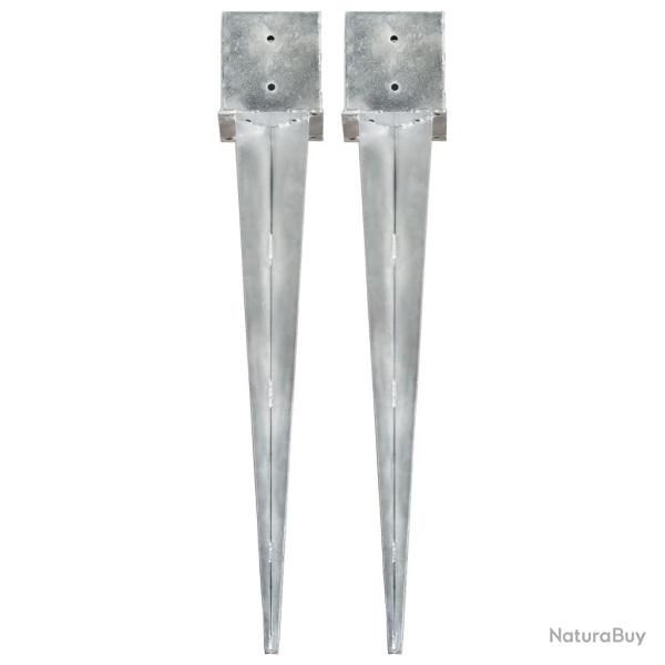 Piquets au sol 2 pcs argent 14x14x91 cm acier galvanis alsavelo