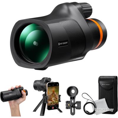 Télescope monoculaire HD 12 x 56 avec adaptateur pour smartphone, télescope mono