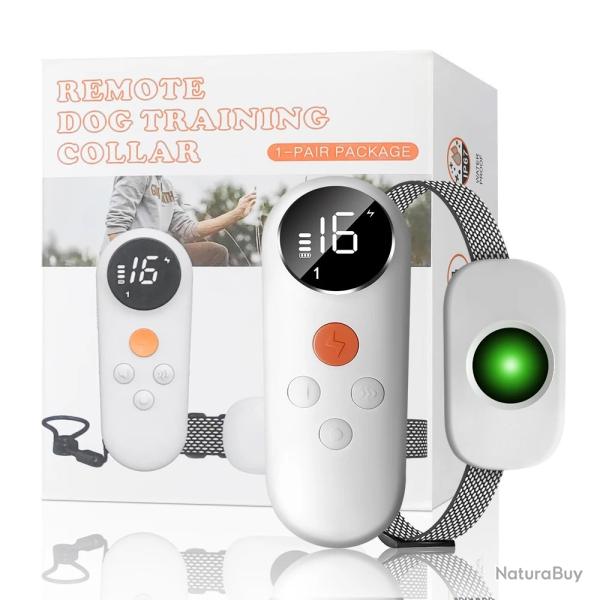 collier de dressage pour chien intelligent avec tlcommande porte de 1000 M- BLANC