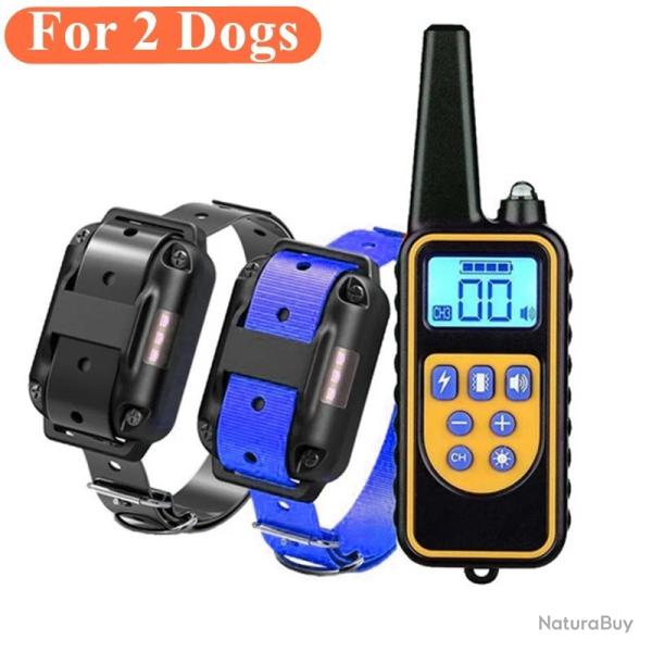 Collier d'entranement E Rechargeable avec bip -2 CHIENS - NOIR-BLEU 800M LIVRAISON GRATUITE