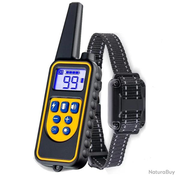 Collier de dressage lectrique pour chien, 800m, dtachable, Rechargeable -NYLON NOIR-