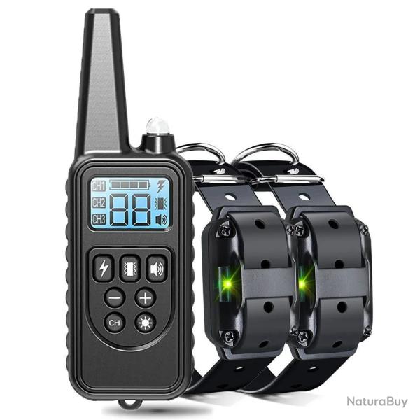 Collier de dressage rglable pour chien, tanche, Rechargeable,- 2 CHIENS(NOIR)