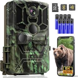 Cam&eacute;ra de Chasse 4K 48MP WiFi Bluetooth Vision Nocturne Infrarouge D&eacute;tection PIR 120&deg; IP66 Vert/Camo