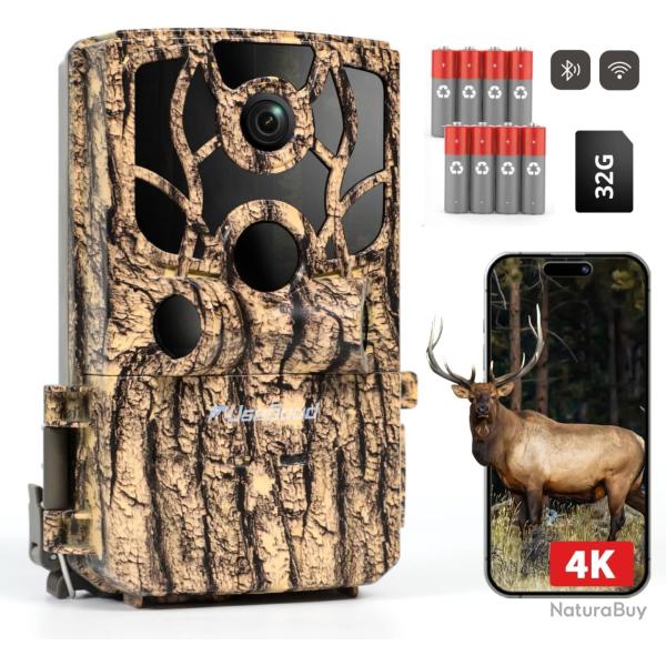 Cam�ra de Chasse 4K 48MP WiFi Bluetooth Vision Nocturne Infrarouge D�tection PIR 120� IP66 Jaune