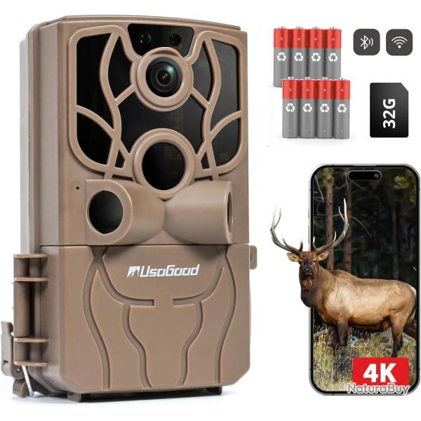 Cam�ra de Chasse 4K 48MP WiFi Bluetooth Vision Nocturne Infrarouge D�tection PIR 120� IP66 Marron