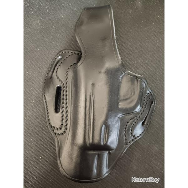 HOLSTER PANCAKE GAUCHER JMC CZ 75 CUIR NOIR AVEC PATTE DE RETENTION