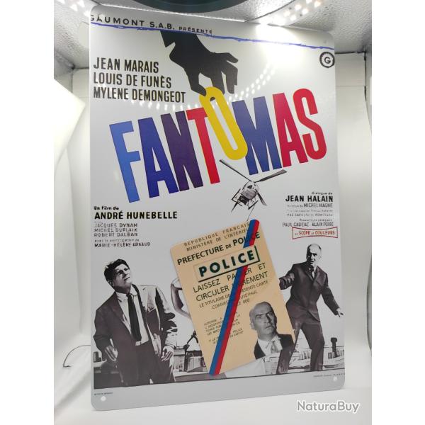 Plaque m�tallique plus carte de police nationale du film Fant�mas