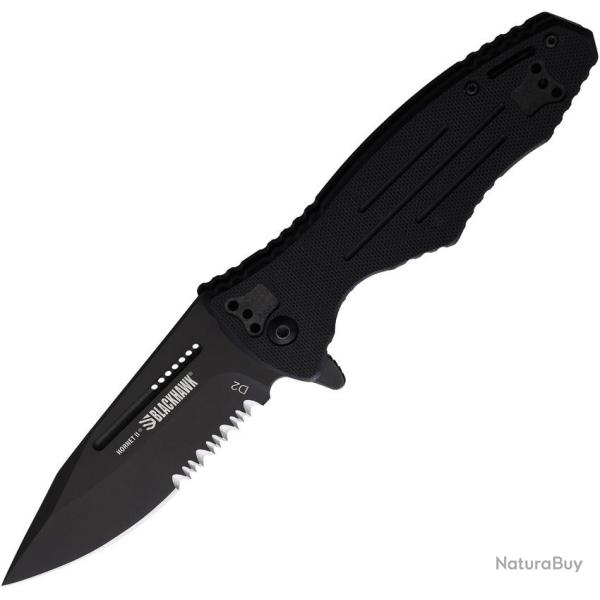 Couteau BLACKHAWK! Hornet II A/O Liner Lock Lame Clip Point Serr Acier D2Blk Manche G-10 BH15H211BK