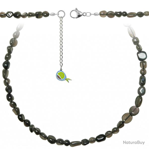 Collier en obsidienne larme d'Apache - Perles roul�es 5 � 8 mm - 38 cm