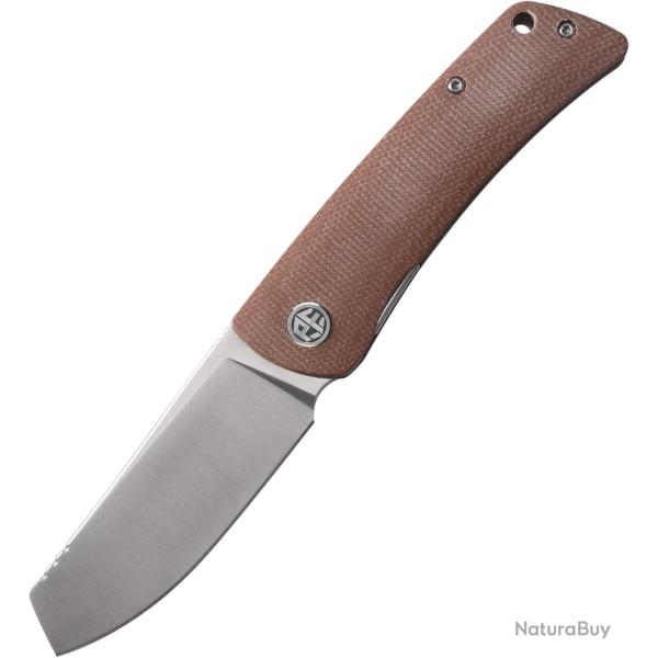 Couteau Petrified Fish Flavorist Brown Lame Cleaver Acier K110 Manche Micarta Liner Lock PFKE05BRMP