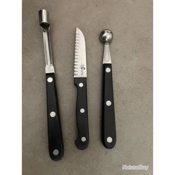 Pomme parisienne, vide pommes, couteau julienne les 3 pi�ces avec manche 3 rivets