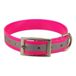 Collier biothane r&eacute;fl&eacute;chissant 25mm avec gravure - jokidog Rose 55 cm