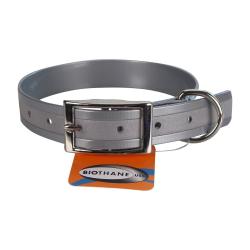 Collier biothane r&eacute;fl&eacute;chissant 25mm avec gravure - jokidog 60 cm gris