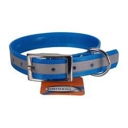Collier biothane r&eacute;fl&eacute;chissant 25mm avec gravure - jokidog 60 cm bleu clair
