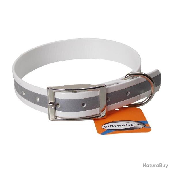 Collier biothane r�fl�chissant 25mm avec gravure - jokidog 60 cm blanc