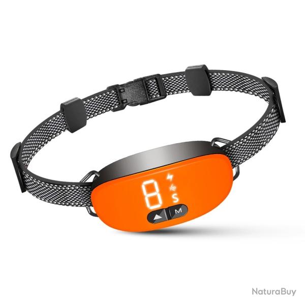 Collier Anti-aboiement Intelligent pour Chien, Rechargeable, avec 8 modes -ORANGE-