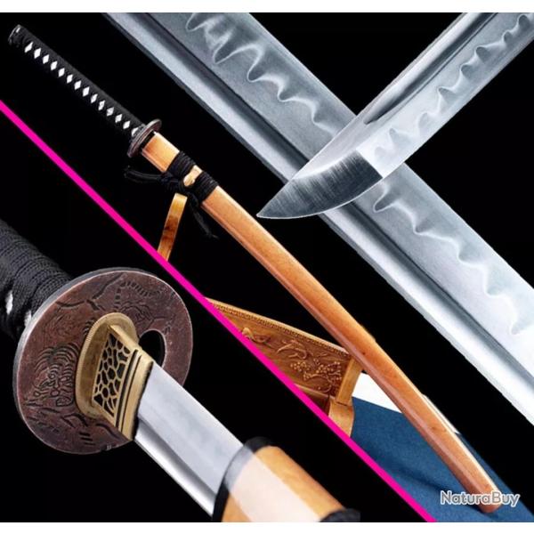 Katana Forg� � la Main - Acier T10 S�lectionn� - Tremp� � l'Argile. Pour le combat