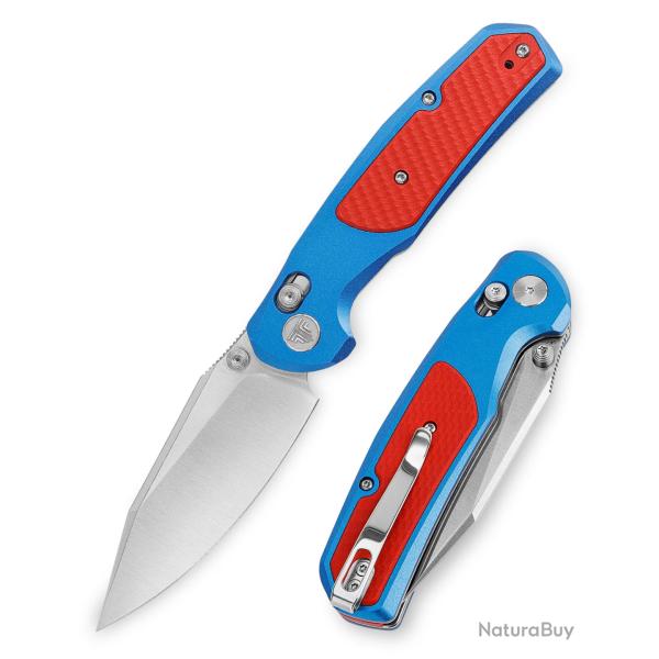 Couteau TRIVISA Hornet-08L Blue/Red Axis Lock Lame Acier 14C28N Manche Alu/G-10 TVJM01LA14