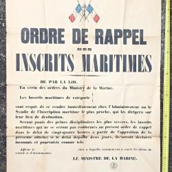 Grande affiche authentique Ordre de Rappel MARINE 1926