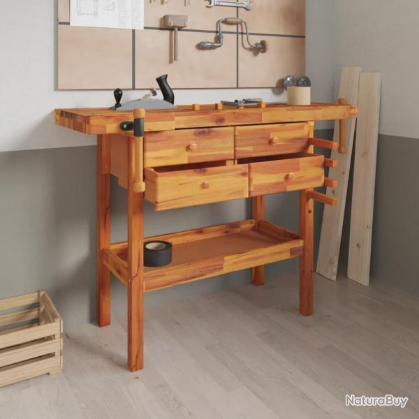 �tabli avec tiroirs et �taux 124x52x83 cm Bois massif d'acacia alsavelo