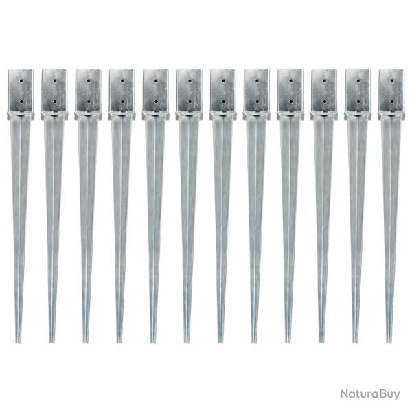Piquets au sol 12 pcs Argent 8x8x91 cm Acier galvanis alsavelo