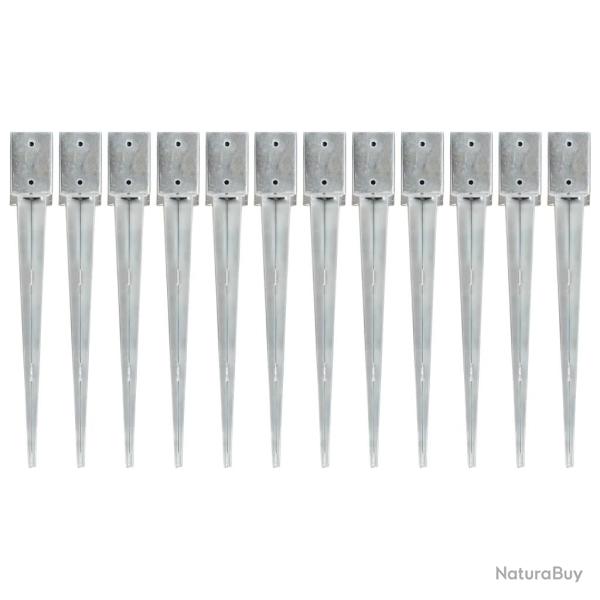 Piquets au sol 12 pcs Argent 9x9x75 cm Acier galvanis alsavelo