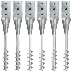 Piquets au sol 6 pcs Argent&eacute; 7x7x56 cm Acier galvanis&eacute;