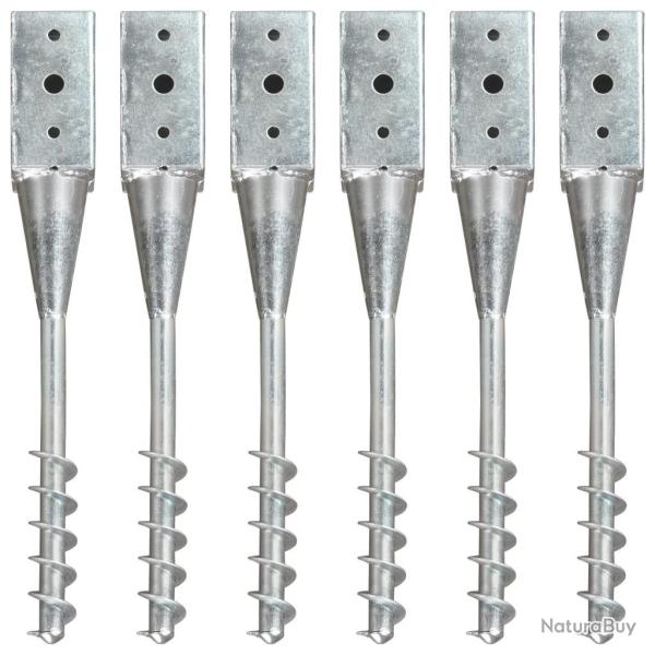 Piquets au sol 6 pcs Argent� 7x7x56 cm Acier galvanis�
