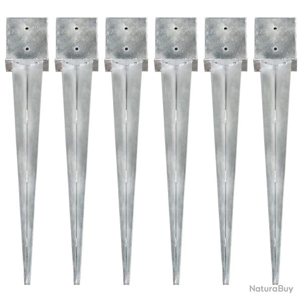 Piquets au sol 6 pcs Argent� 14x14x91 cm Acier galvanis�