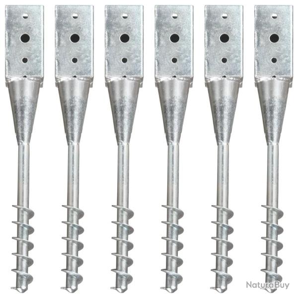 Piquets au sol 6 pcs Argent� 10x10x57 cm Acier galvanis� alsavelo