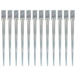 Piquets au sol 12 pcs Argenté 7x7x90 cm Acier galvanisé alsavelo