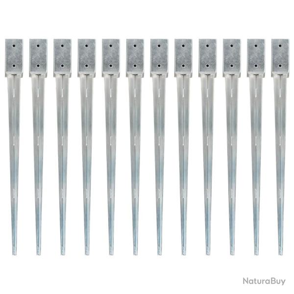 Piquets au sol 12 pcs Argent� 7x7x90 cm Acier galvanis� alsavelo
