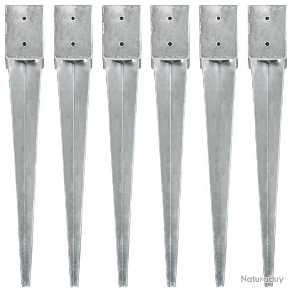 Piquets au sol 6 pcs Argent 10x10x76 cm Acier galvanis alsavelo