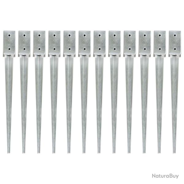 Piquets au sol 12 pcs Argent� 7x7x75 cm Acier galvanis�