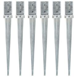 Piquets au sol 6 pcs Argent&eacute; 8x8x76 cm Acier galvanis&eacute;