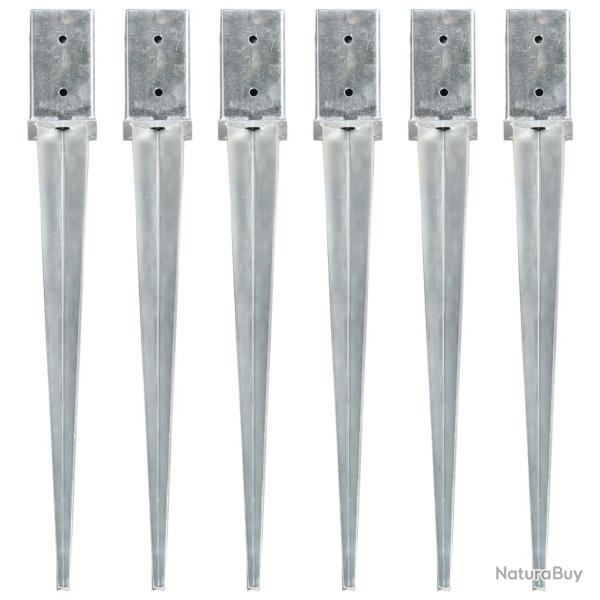 Piquets au sol 6 pcs Argent� 8x8x76 cm Acier galvanis�