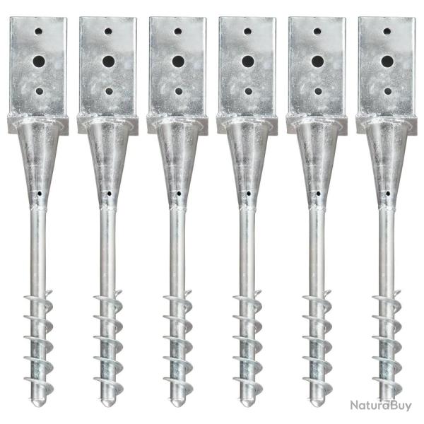 Piquets au sol 6 pcs Argent 8x8x57 cm Acier galvanis alsavelo